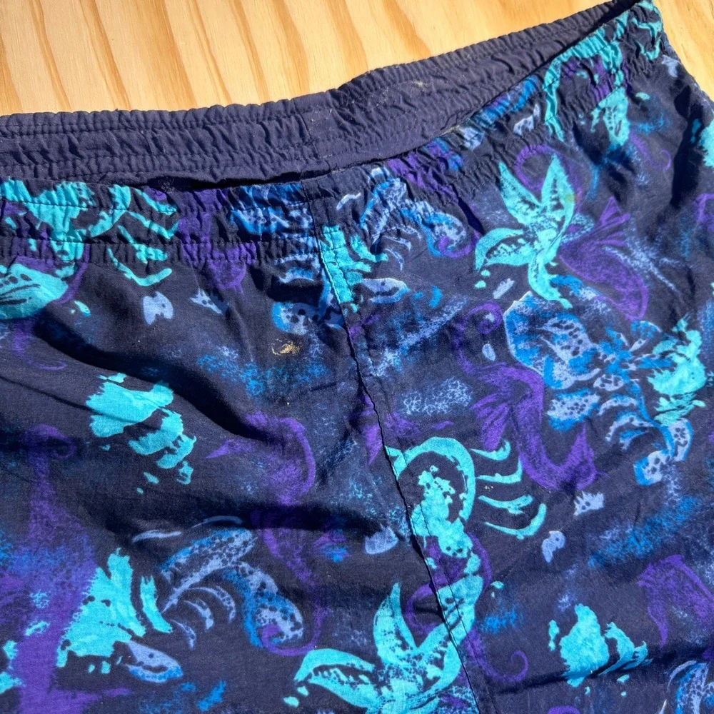 Men's Vintage Crab Ocean Print Swim Trunks Blue Purple Size large